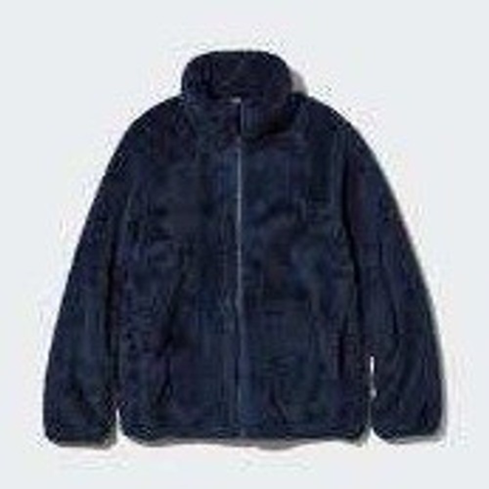 Uniqlo Fluffy Yarn Fleece Full-Zip Jacket Women S Navy Blue Soft Teddy Gorpcore - Picture 1 of 8